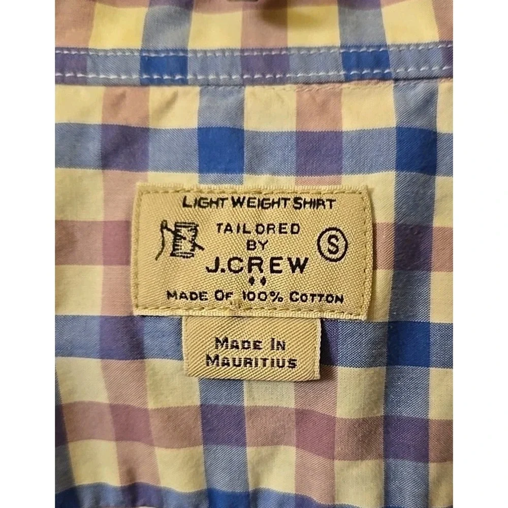 J. Crew Small Men Button Up Blue Purple White Checked Long Sleeve Cotton‎